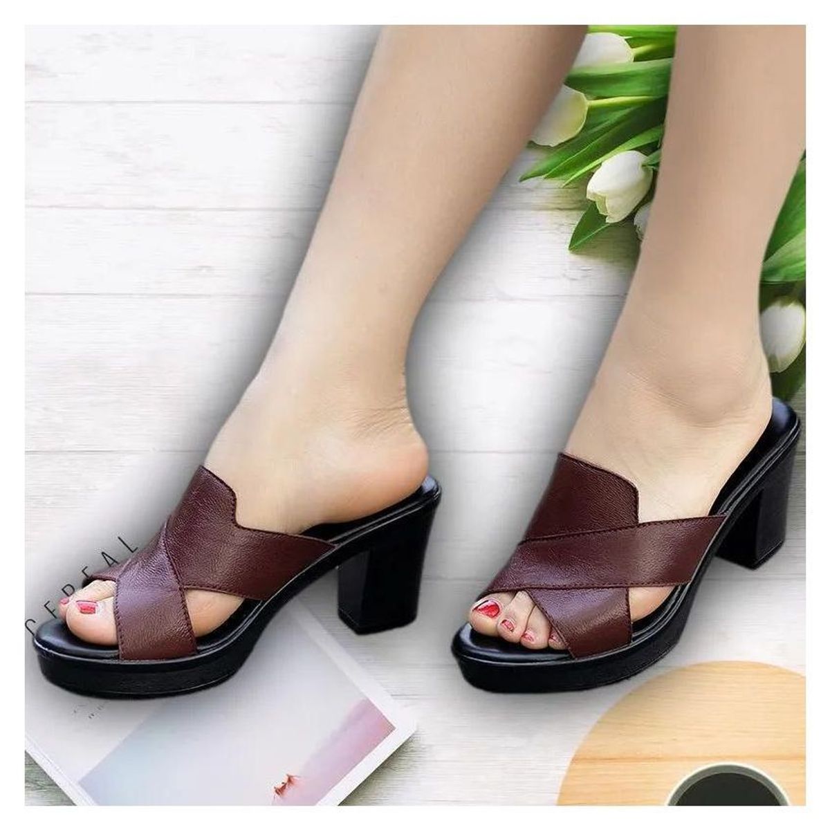 BLWOENS - Sandalias Blwoens Con Tacón Grueso Y Diseño Cruzado Para Mujer