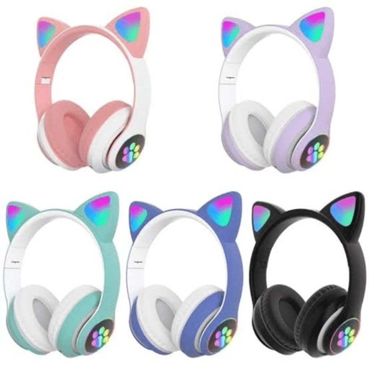 GENERICO - Audífono bluetooth con Radio y luces Gato