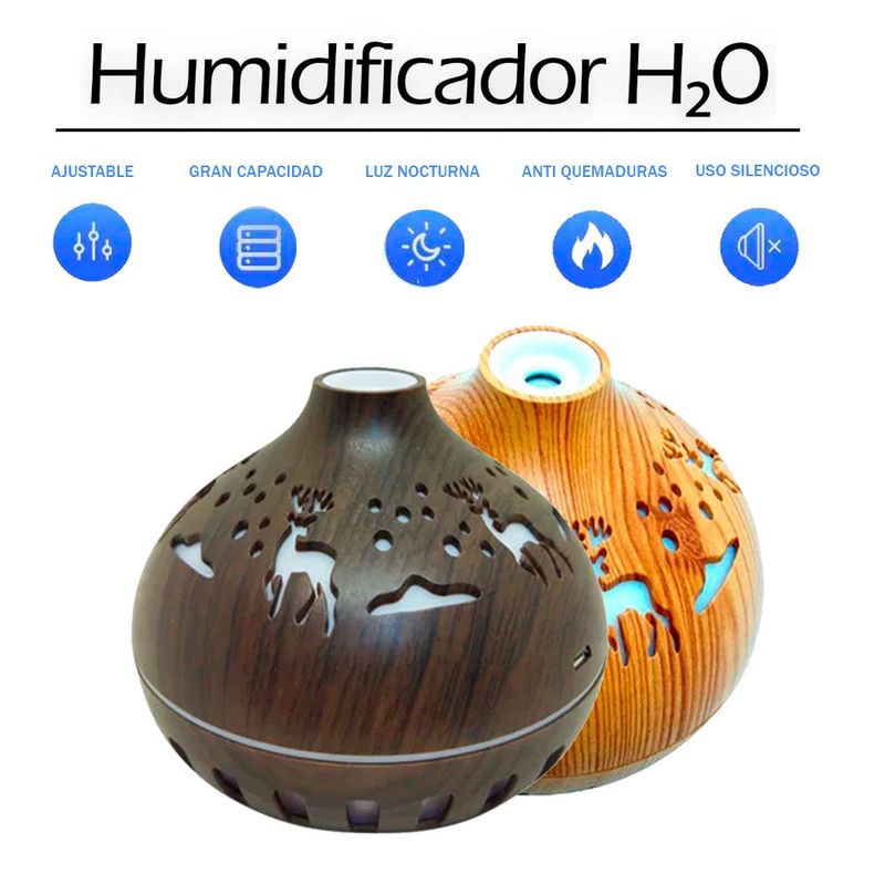 GENERICO - Humidificador Ultrasónido Difusor Purificador Color Marron Con Luz Led