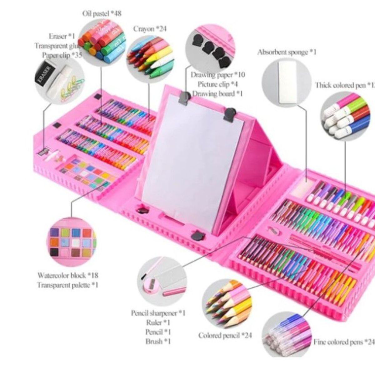 GENERICO - Set de Arte y Dibujo Didáctico 208 piezas GRANDE DE CALIDAD