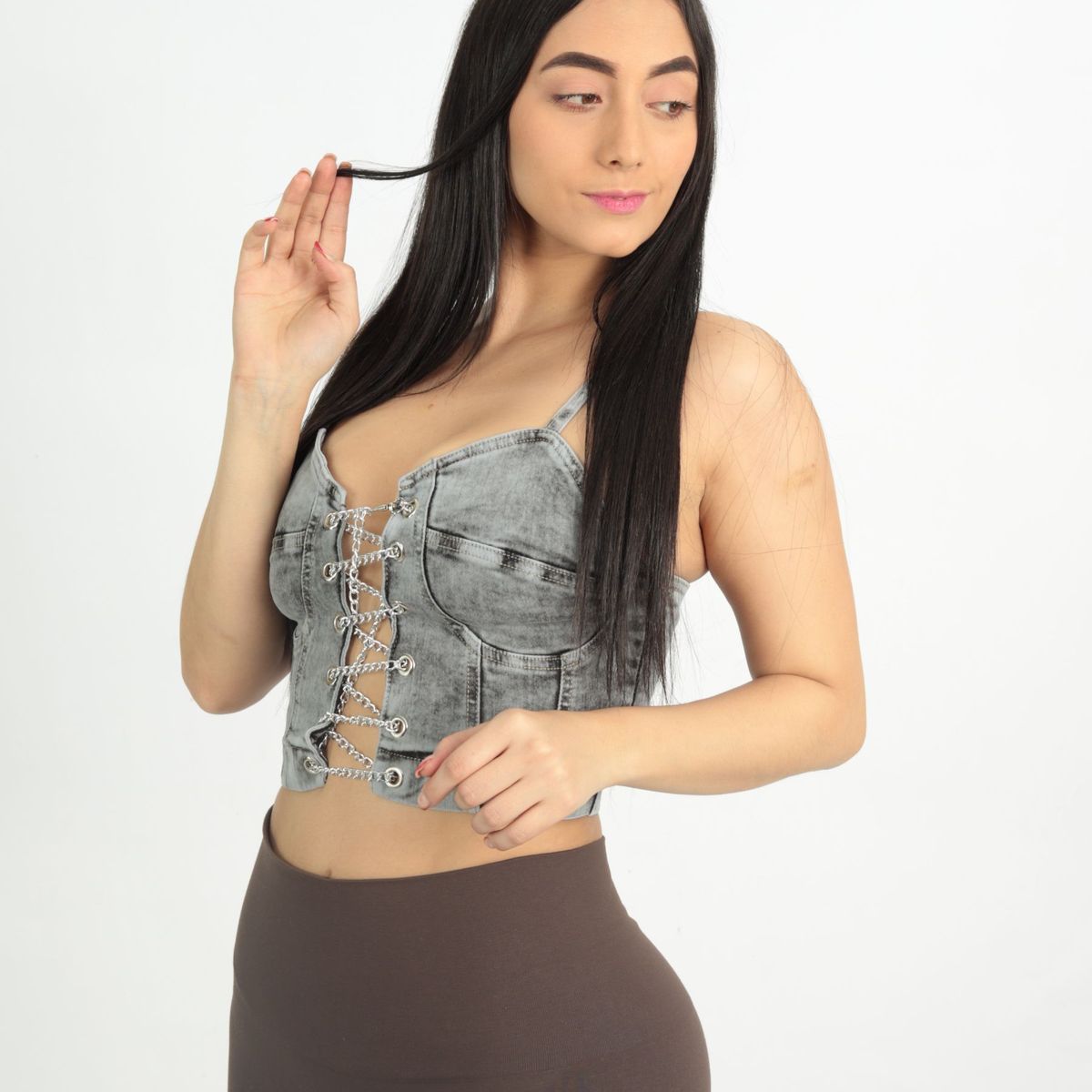 BENCUS JEANS - Top Jean Mujer Cadenas Gris