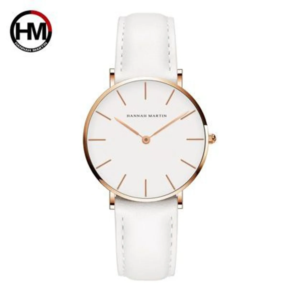HANNAH MARTIN - Reloj Hannah Martin Acero Oro Rosa y Cuero Blanco HAN-M-13