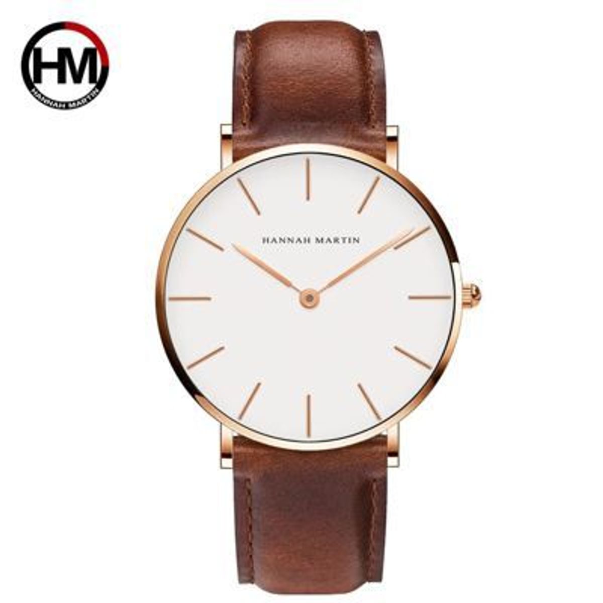 HANNAH MARTIN - Reloj Hannah Martin Acero Oro Rosa y Cuero Marrón HAN-M-12