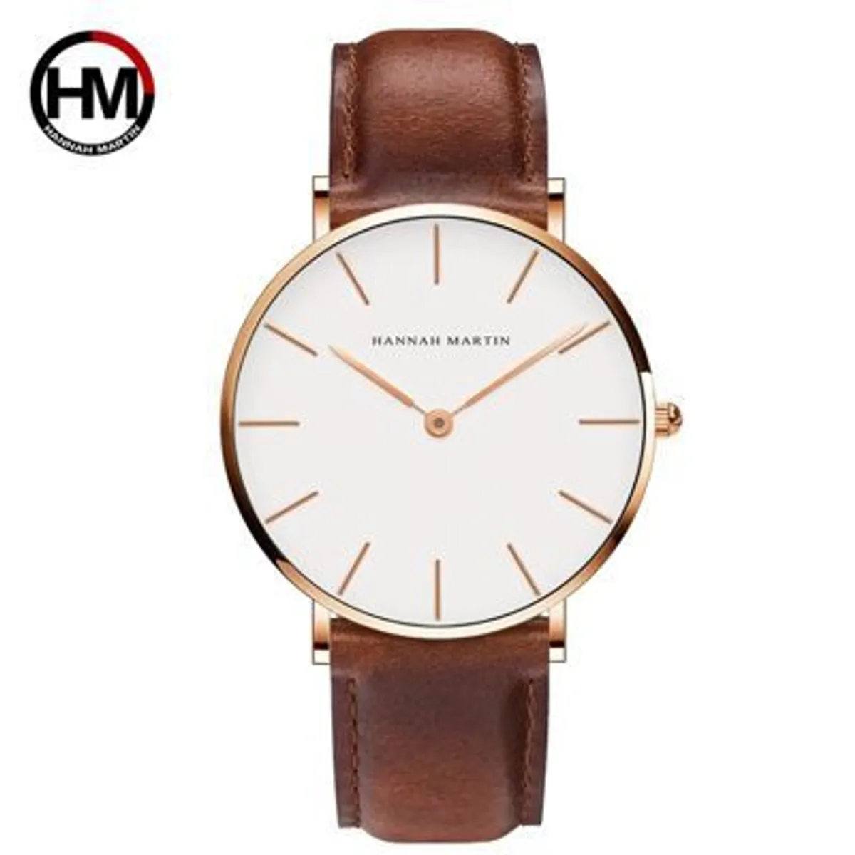 HANNAH MARTIN - Reloj Hannah Martin Acero Oro Rosa y Cuero Marrón HAN-M-12