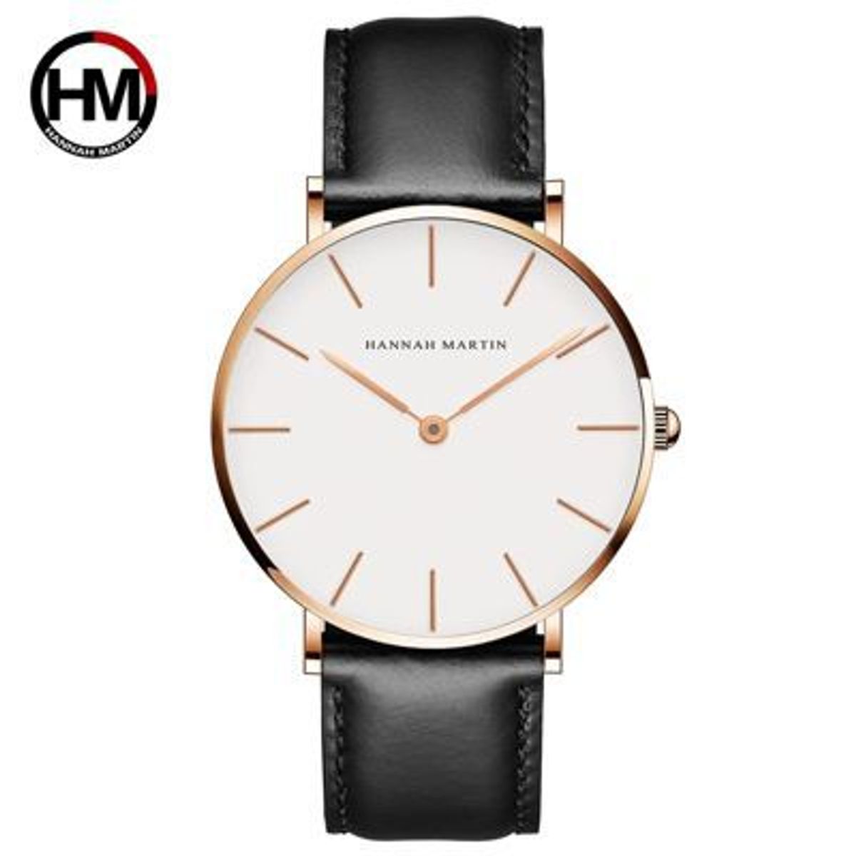 HANNAH MARTIN - Reloj Hannah Martin Acero Oro Rosa y Cuero Negro HAN-M-10