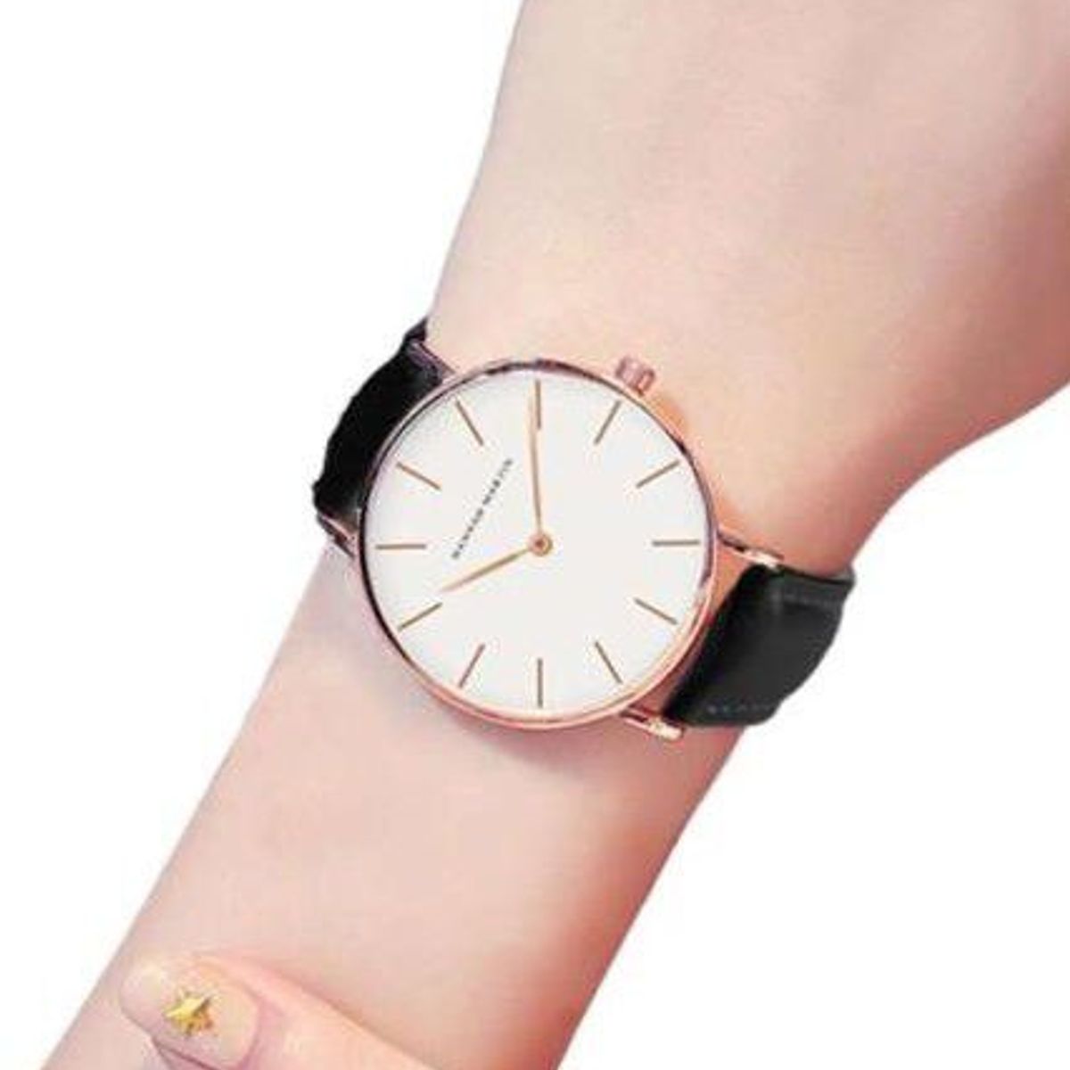 HANNAH MARTIN - Reloj Hannah Martin Acero Oro Rosa y Cuero Negro HAN-M-10