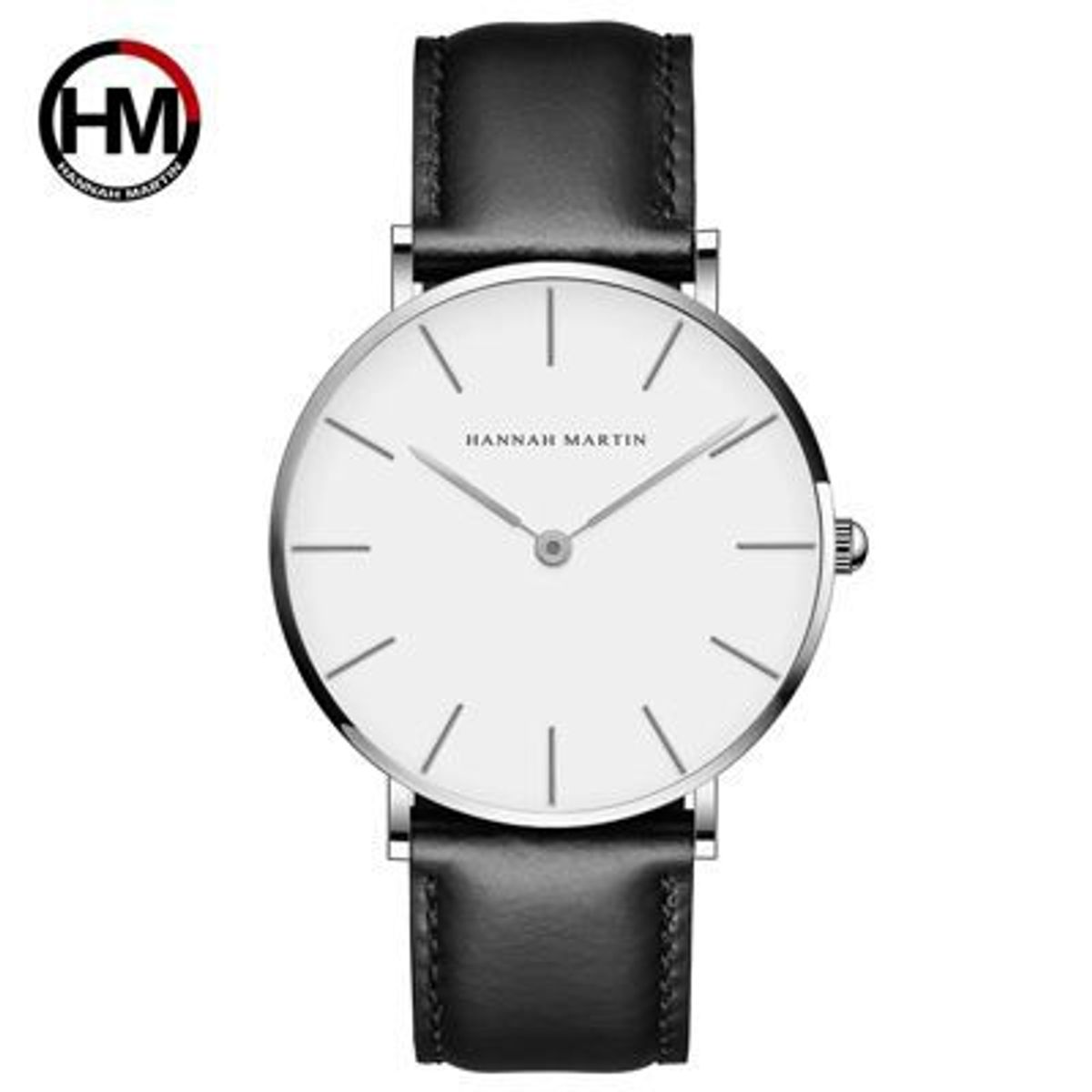 HANNAH MARTIN - Reloj Hannah Martin Acero Plateado y Cuero Negro HAN-M-11