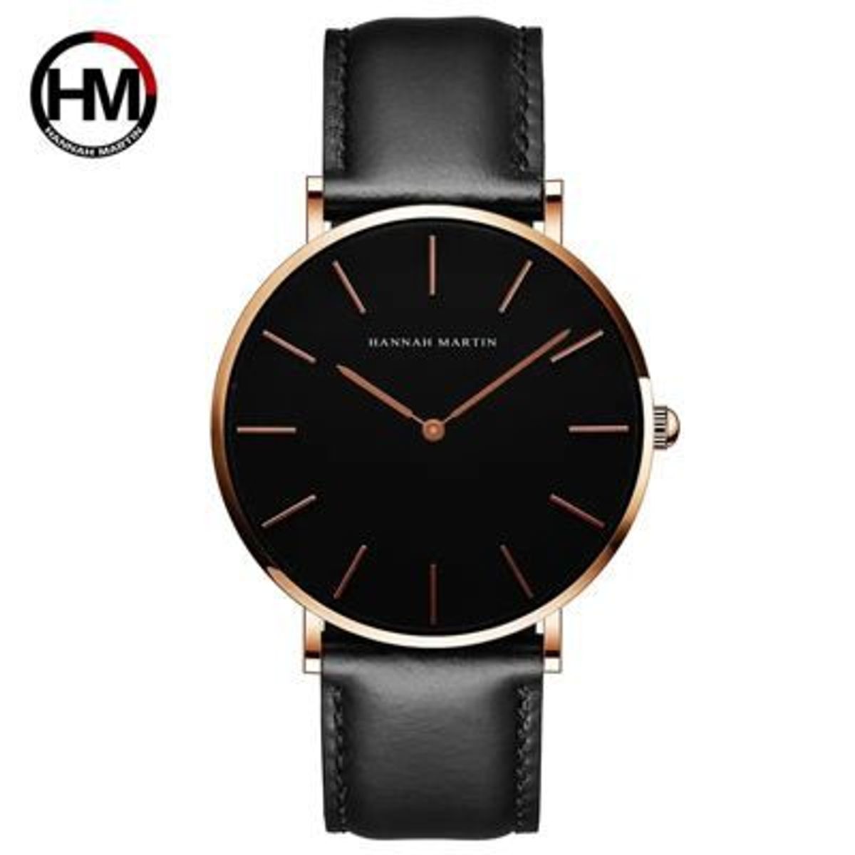 HANNAH MARTIN - Reloj Hannah Martin Acero Oro Rosa y Cuero Negro HAN-12