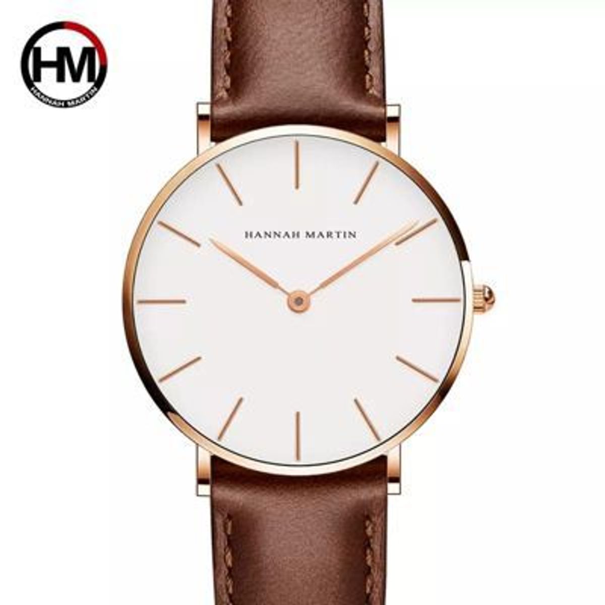 HANNAH MARTIN - Reloj Hannah Martin Acero Oro Rosa y Cuero Marrón HAN-9