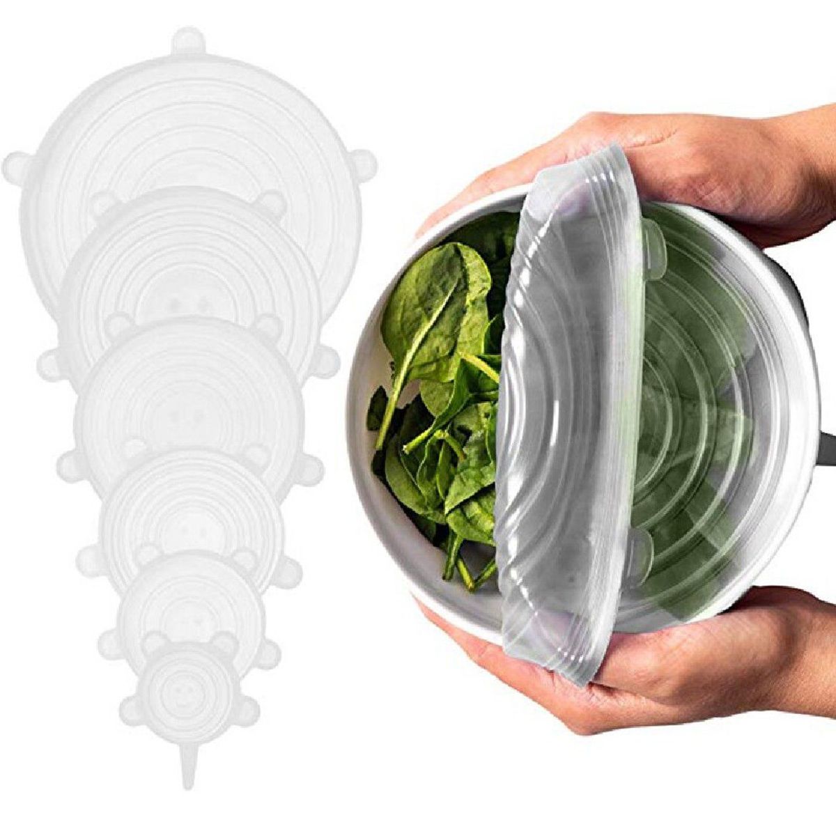 TODO FIT - Tapas de Silicona Elásticas 6 Tamaños de Fundas para Tazones Blanco