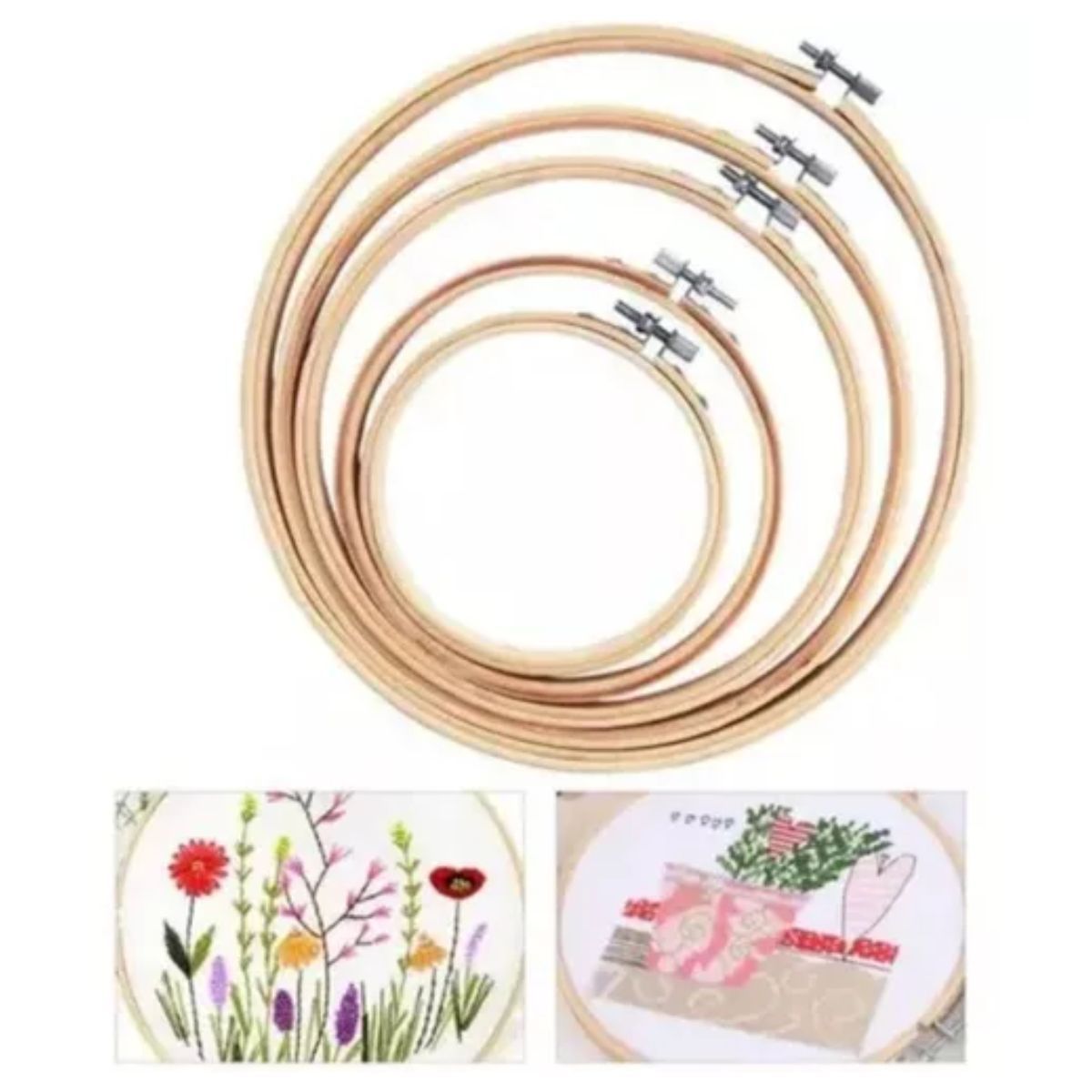 GENERICO - Set Bordado 5 Bastidores + Aguja Mágica +50 Hilos Bordar Kit