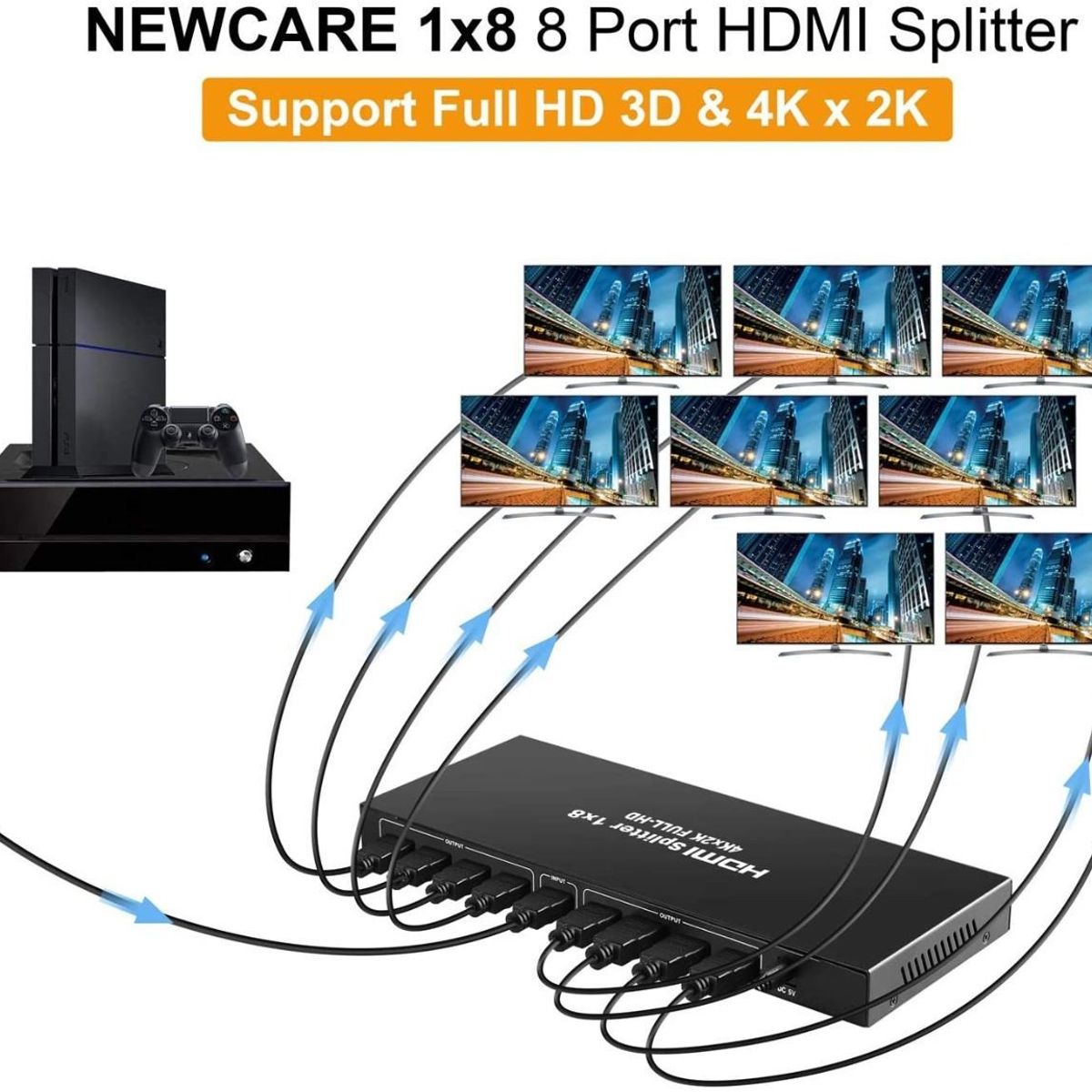 OEM - Splitter Divisor de 8 Puertos Hdmi 4K x 2K 3D