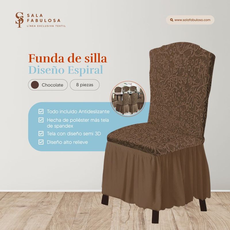 SALA FABULOSA - Funda de silla 8 piezas Sala fabulosa - Chocolate - Espiral 3D