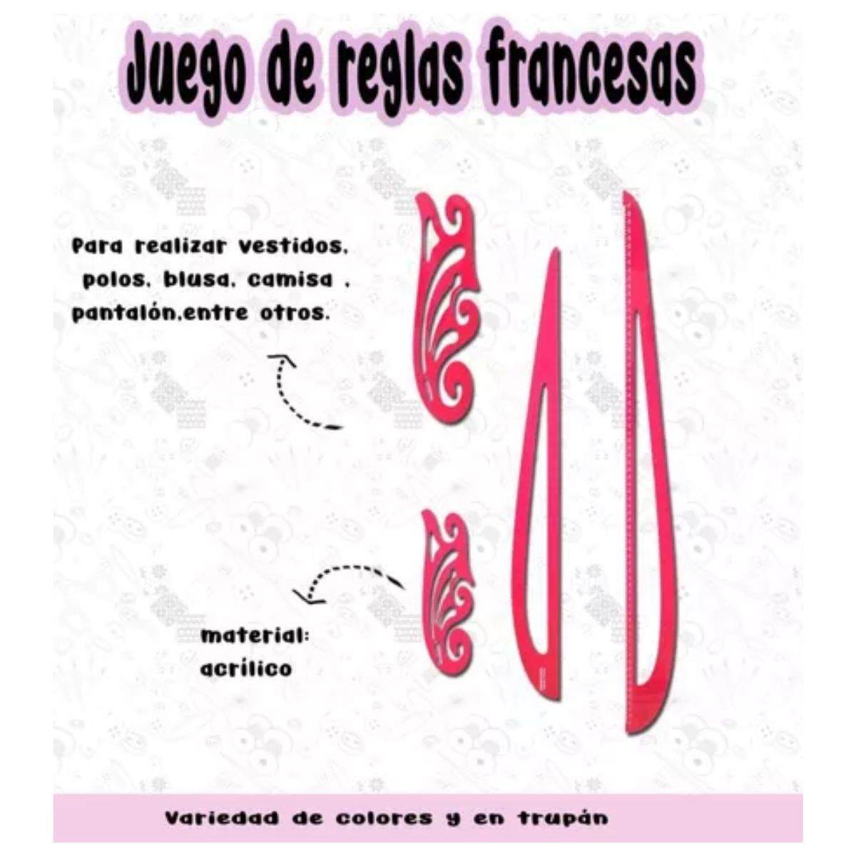 GENERICO - Regla Patronaje Regla Francesa Reglas De Costura - 4piezas