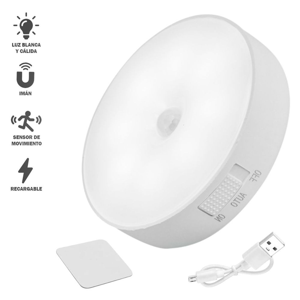 SASHIJA - Foco con Sensor de Movimiento Recargable Luz LED Nocturna Imán S60