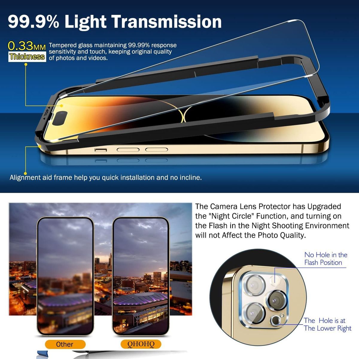 GENERICO - Mica Para iPhone 14 Pro + Pack de Mica Para Lente Total 3 Pack