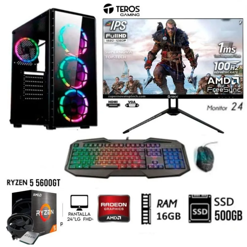 AMD - COMPUTADORA PC GAMER RYZEN 5 5600GT + Ram 16GB +DISCO SSD 500GB +MONITOR 24 FHD
