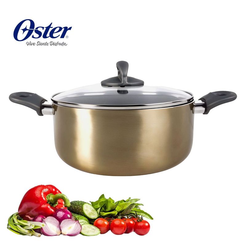 OSTER - Olla Antiadherente Aluminio 25cm 47 Lt con tapa Herscher Dorado Oster