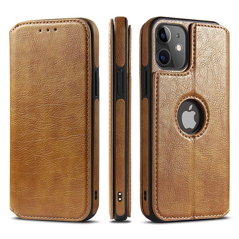 GENERICO - Funda de Cuero PU para Iphone 14 Pro Max tapa magnética Marrón