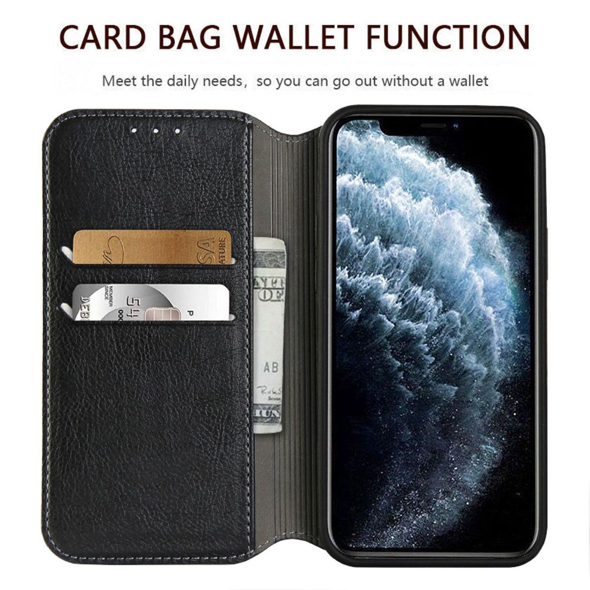 GENERICO - Funda de Cuero PU para Iphone 13 Pro Max tapa magnética  Negro