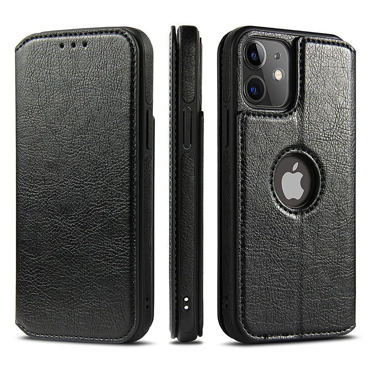 GENERICO - Funda de Cuero PU Para Iphone 14 Pro tapa magnética Tarjetero - Negro
