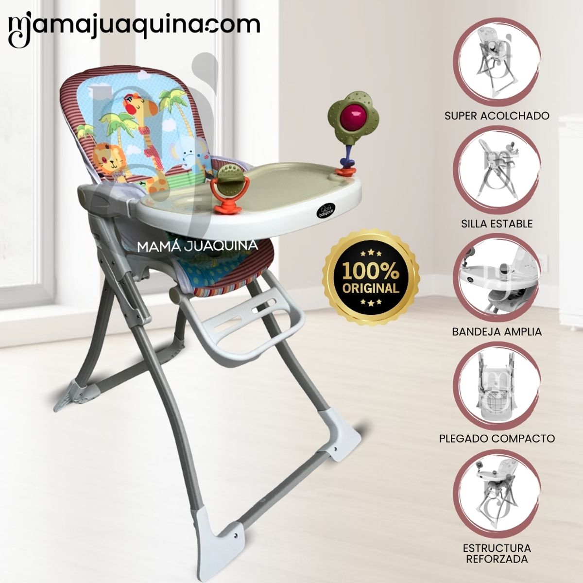 BABY - Silla De Comer Plegable «JUNGLE» Brown