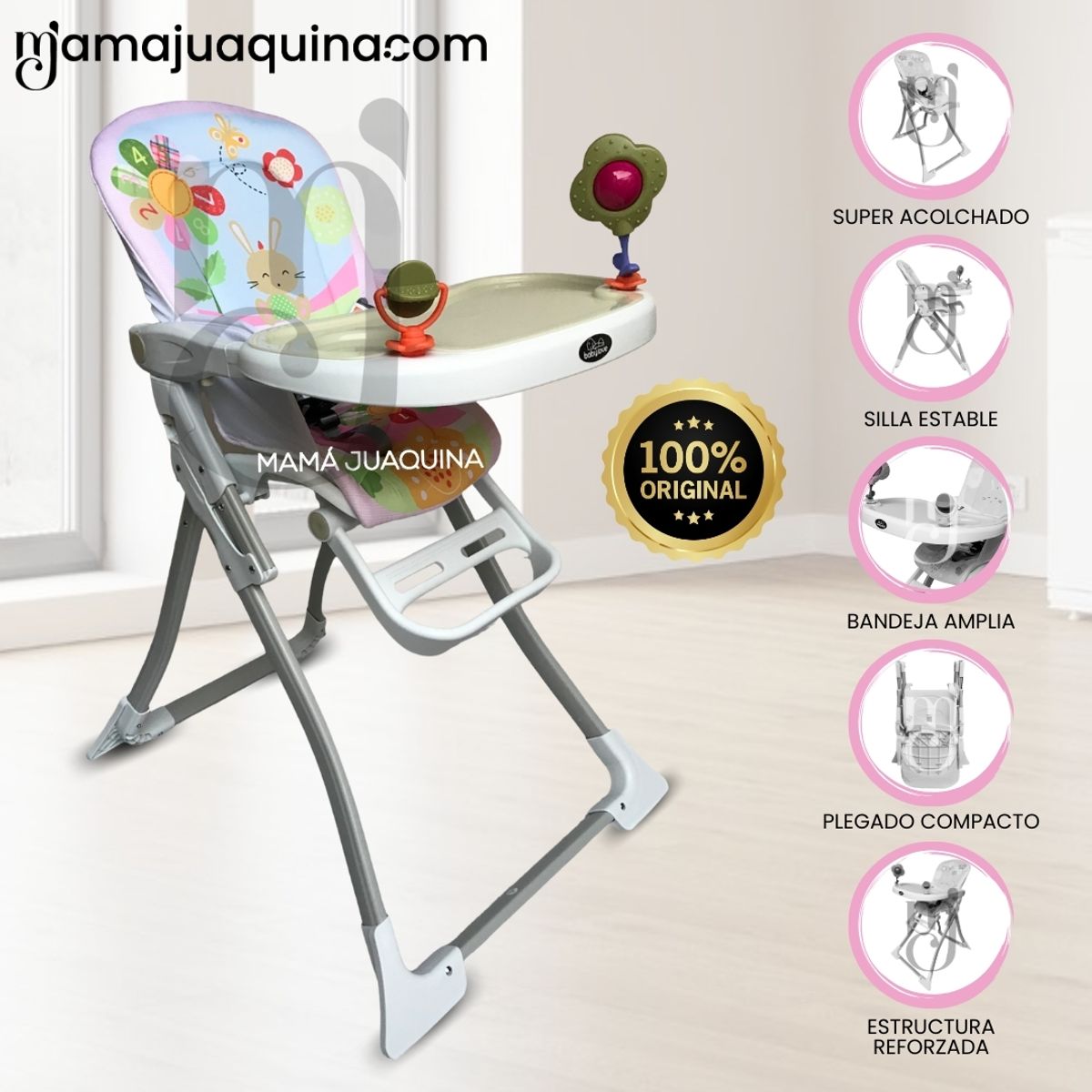 BABY - Silla De Comer Didáctica «JUNGLE» Plegable Pink