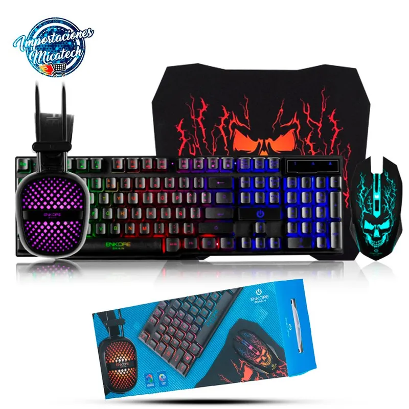 ENKORE - Kit gamer 4 en 1: Audífono + Teclado Semimecánico + mouse 3600dpi+ pad