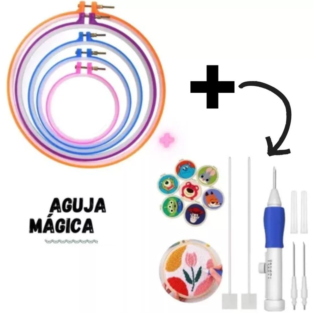 GENERICO - Aguja Magica Skc  Set Aros De Bordar Bastidor 05 Unids