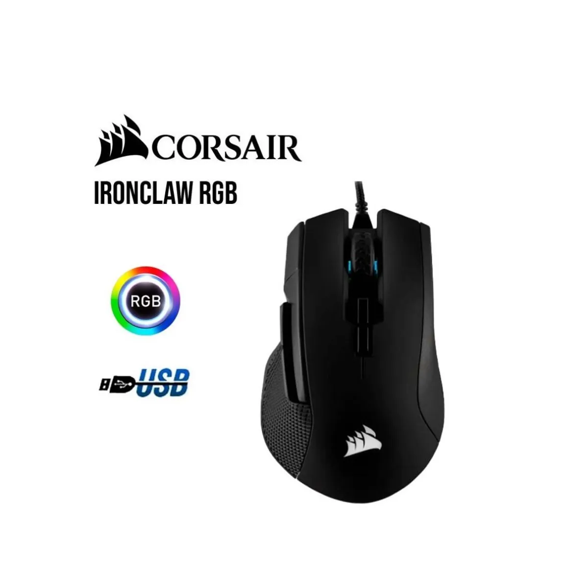 CORSAIR - Mouse Corsair Ironclaw RGB Gaming 18 000 dpi 7 botones Negro USB