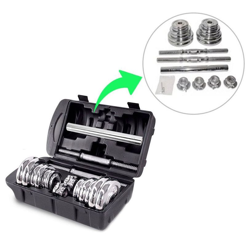 GENERICO - Set de Pesas 20Kg Cromadas Mancuernas Adaptador