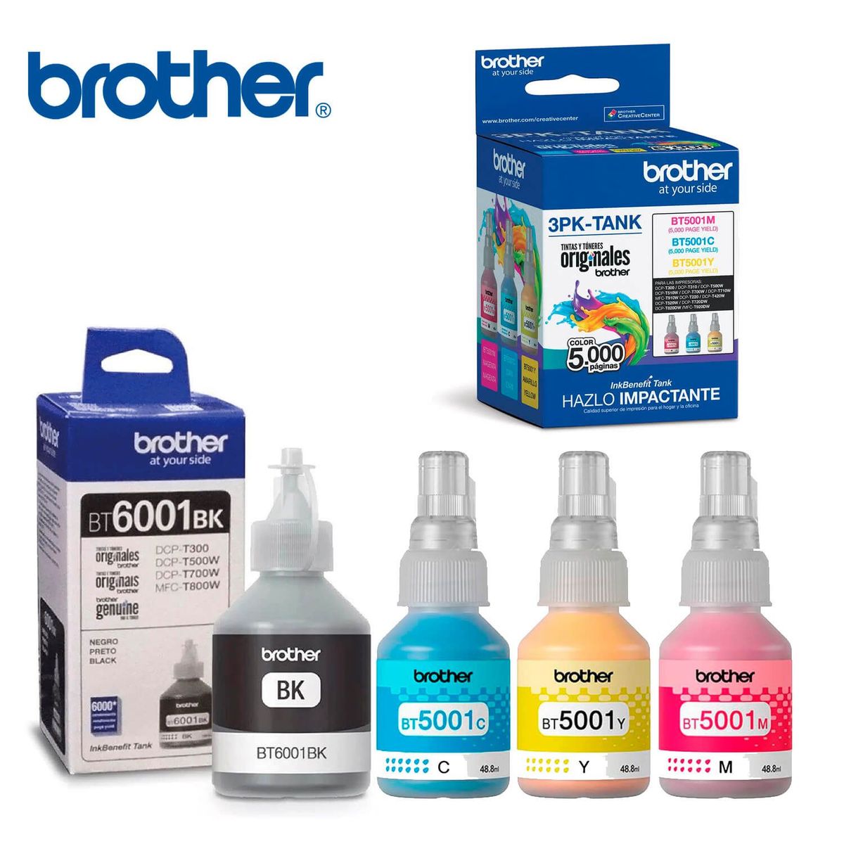 BROTHER - JUEGO DE BOTELLAS DE TINTA BROTHER BT6001BK NEGRO  3PK-TANK ORIGINAL