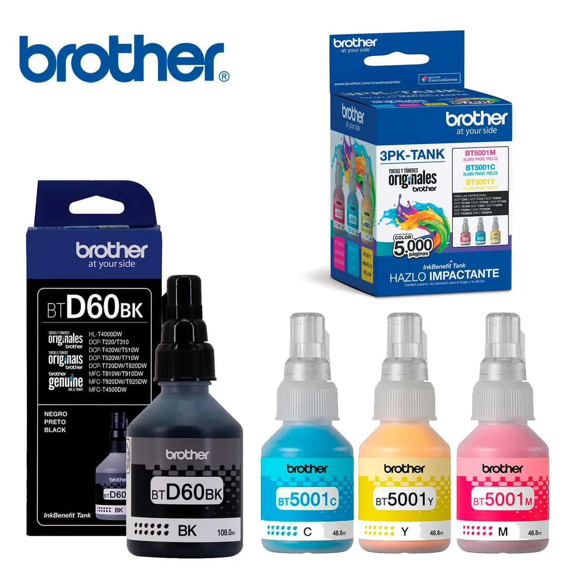 BROTHER - JUEGO DE BOTELLAS DE TINTA BROTHER BT-D60BK NEGRO  3PK-TANK COLOR ORIGINAL
