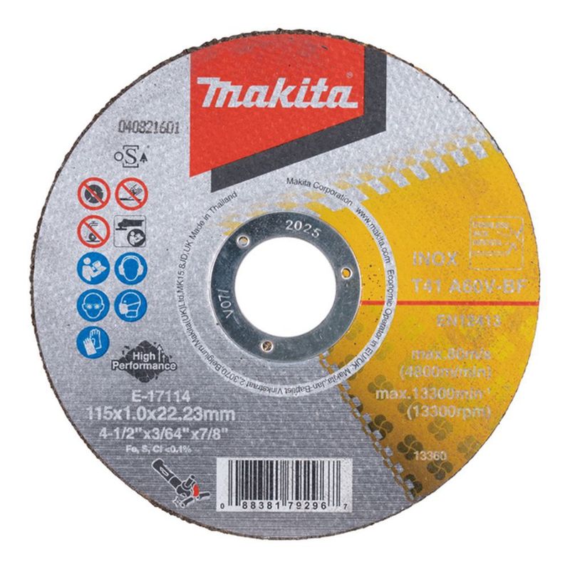 MAKITA - Disco Abrasivo de Corte 4 1/2" x 1mm p/ Inox-Metal Makita E-17114