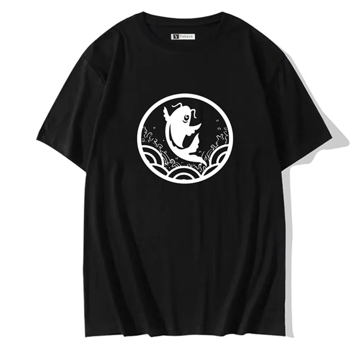 YANSUS - Polo Hombre Yansus Negro Estampado Pez