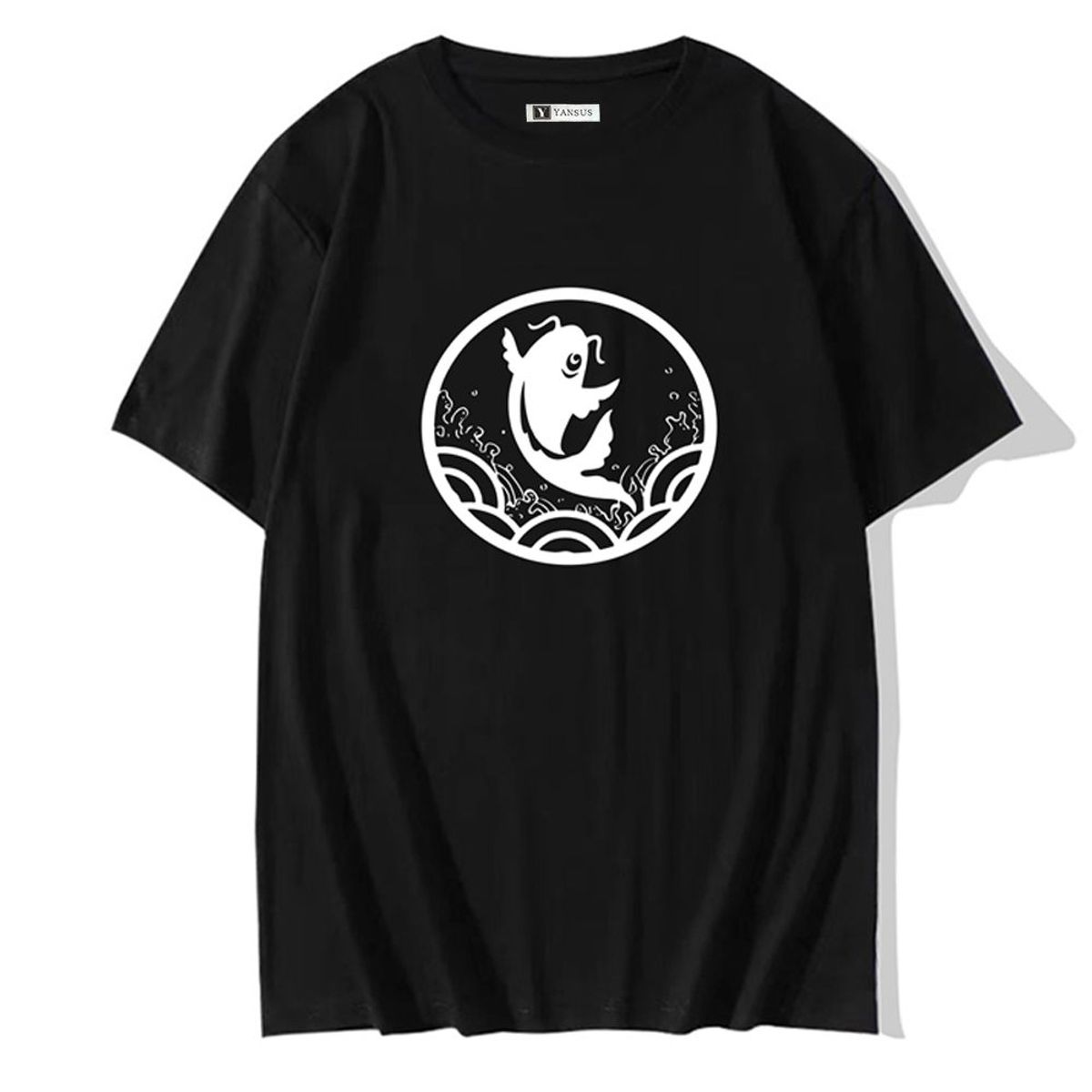 YANSUS - Polo Hombre Yansus Negro Estampado Pez