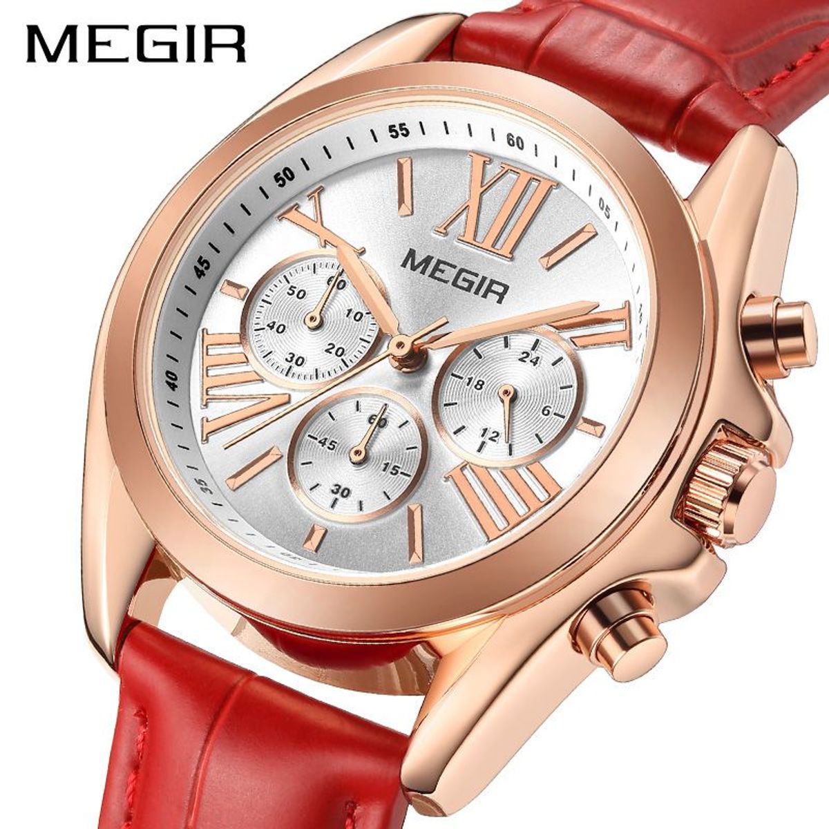 MEGIR - MEGIR-Reloj de pulsera de cuarzo para mujer cronógrafo dorado de lujo