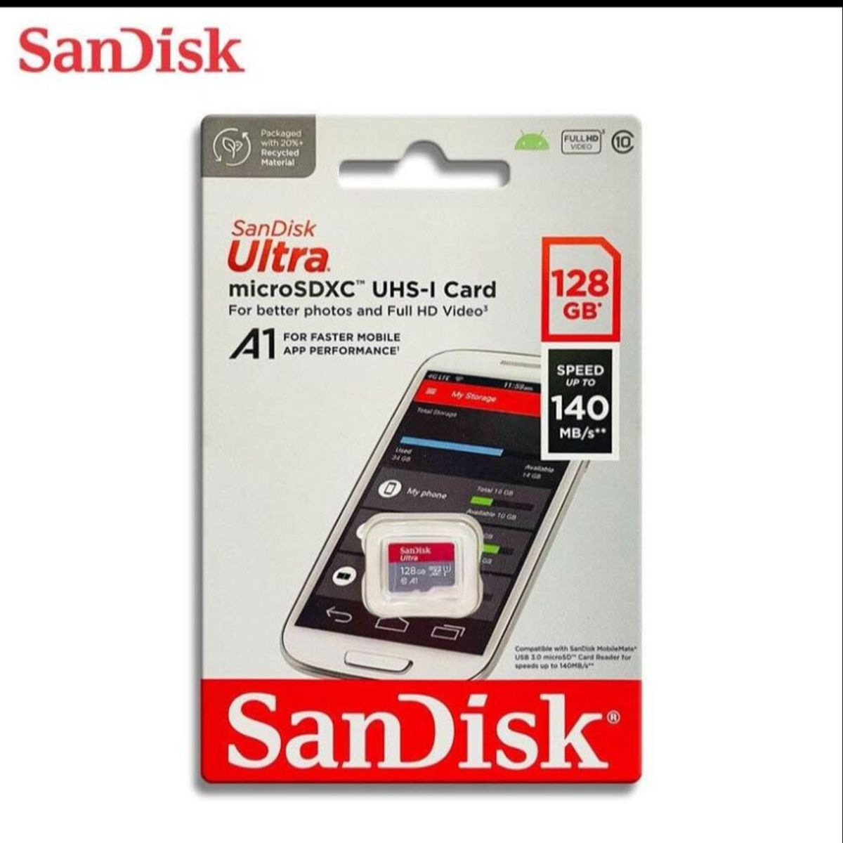 SANDISK - Tarjeta de Memoria Micro SD 128GB 140MB ULTRA  A1