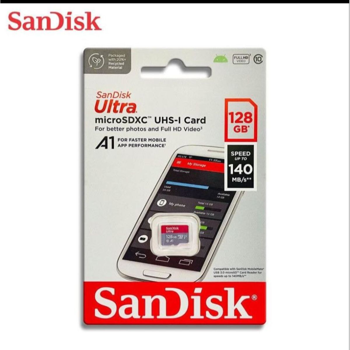 SANDISK - Tarjeta de Memoria Micro SD 128GB 140MB ULTRA  A1