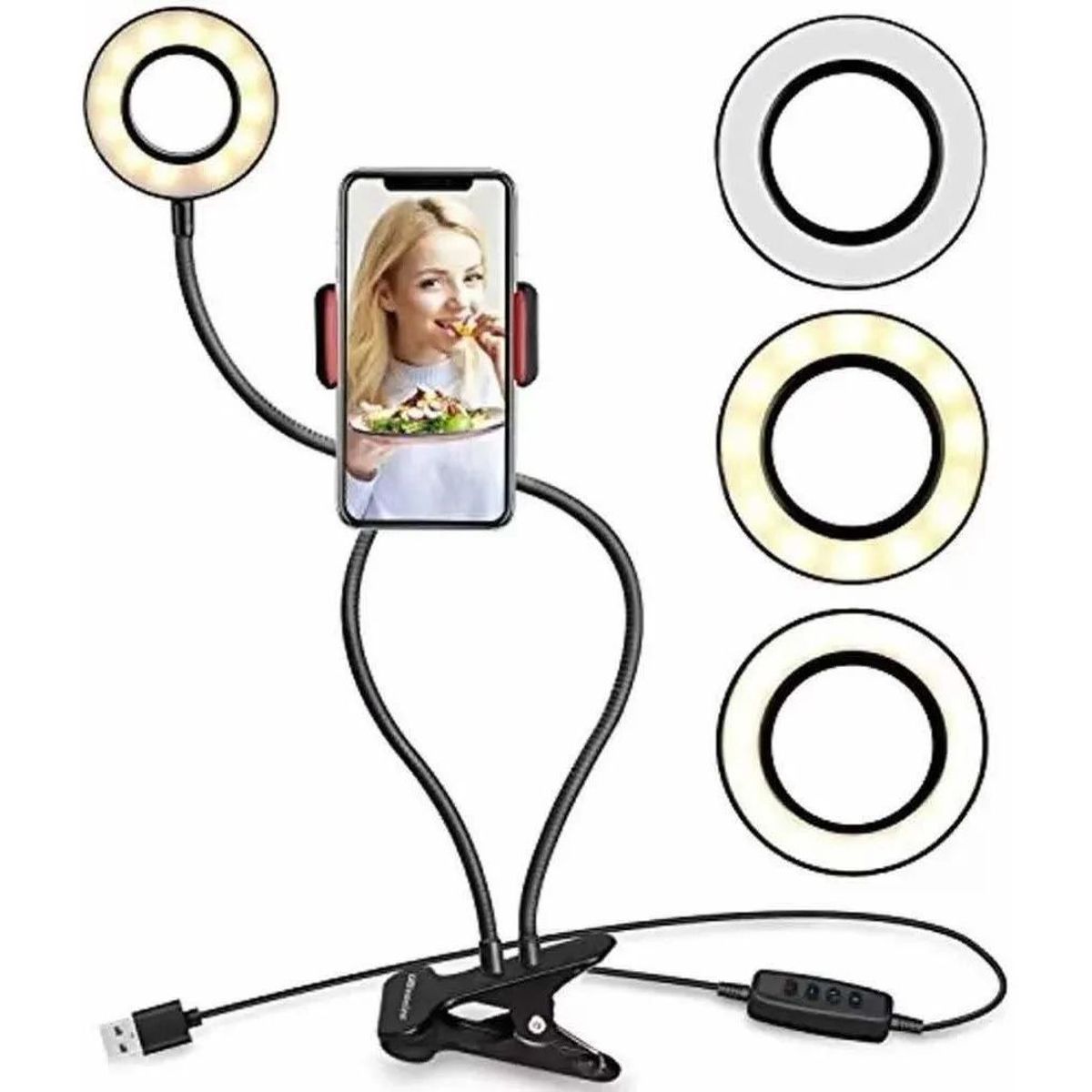 OEM - Kit Fotografía Aro Led 20cm Gancho Flexible Soporte Celular