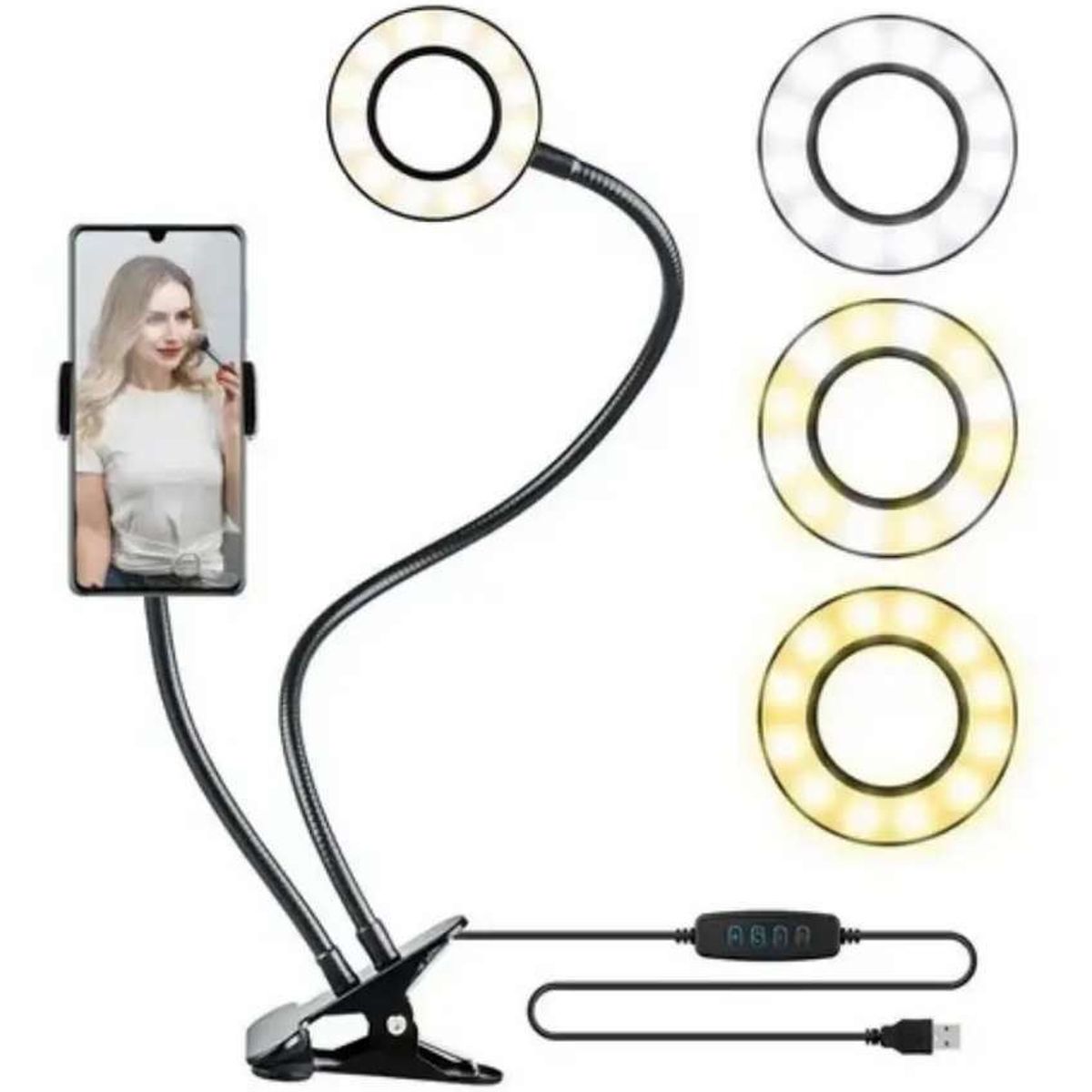 OEM - Kit Fotografía Aro Led 20cm Gancho Flexible Soporte Celular