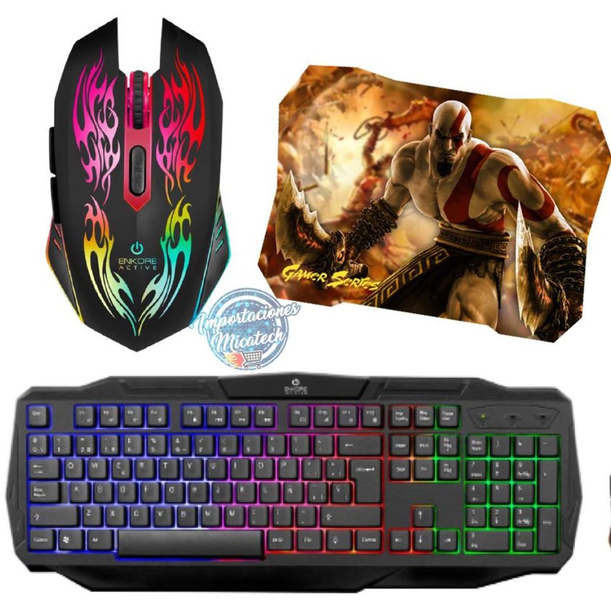 ENKORE - Kit gamer 3 en 1 enkore invictus: teclado + mouse + pad