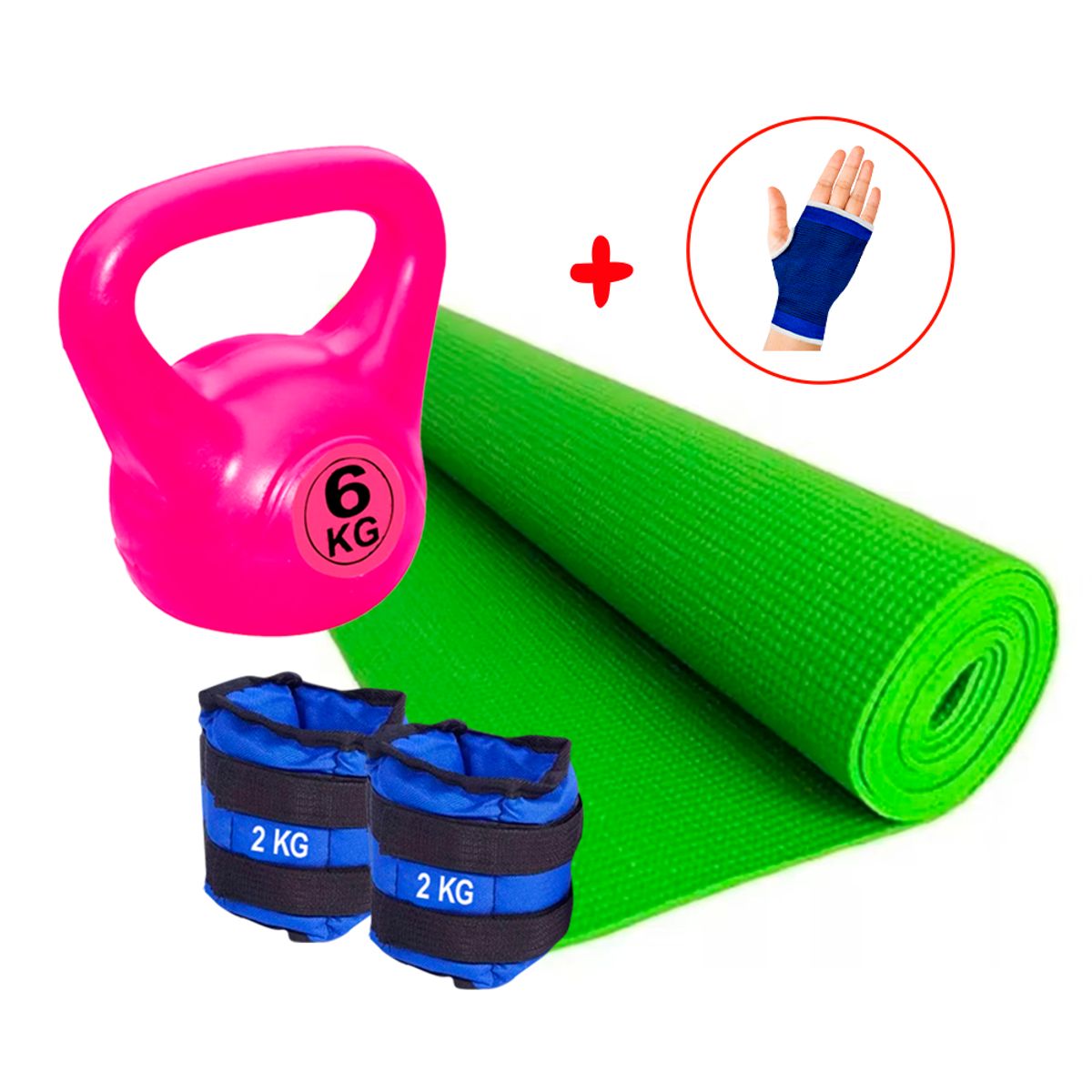 GENERICO - Pesa Rusa 6kg Tobilleras 2kg Guantes Matt 6mm