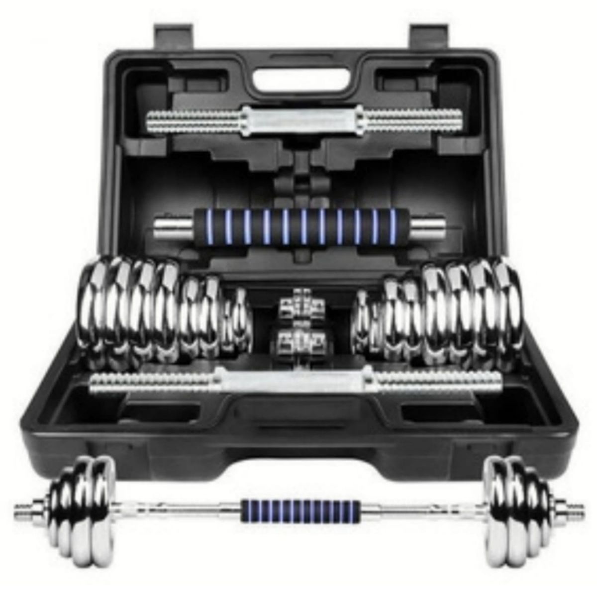 GENERICO - Set De Pesas  20kg + Mancuernas + Adaptador Barra