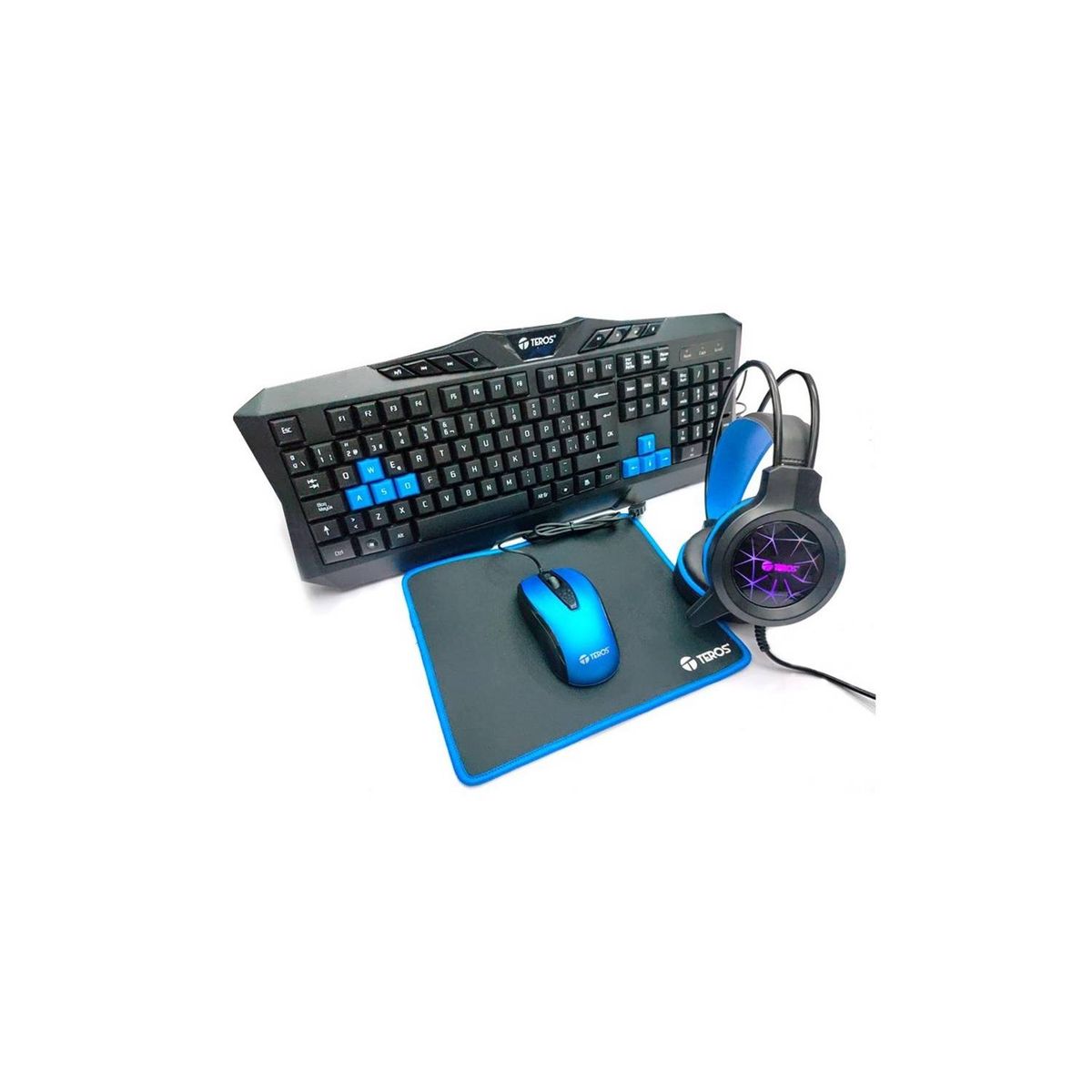 TEROS - kit Combo Multimedia Gamer 4 en 1 Teclado Mouse Mousepad Audifono
