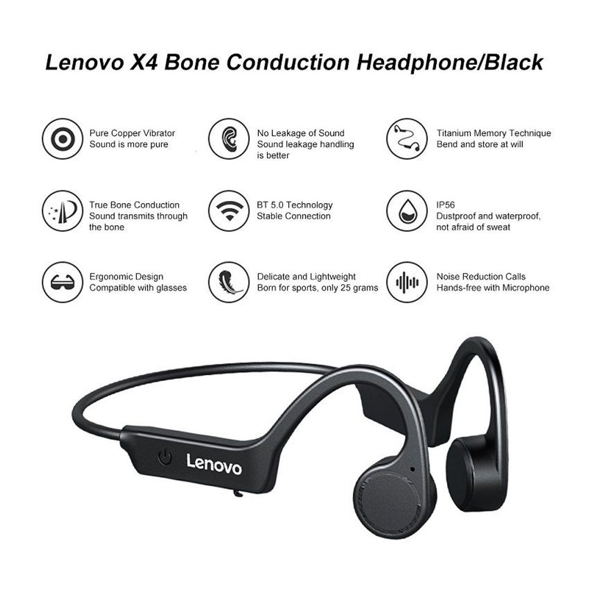 VATYERTY - Lenovo x4 auriculares bluetooth auriculares de conducción ósea