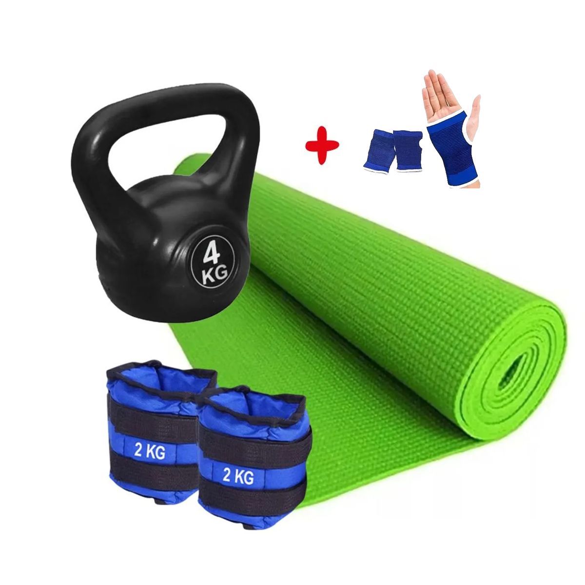 GENERICO - Pesa Rusa 4kg Tobilleras 2kg Matt 6mm Guantes