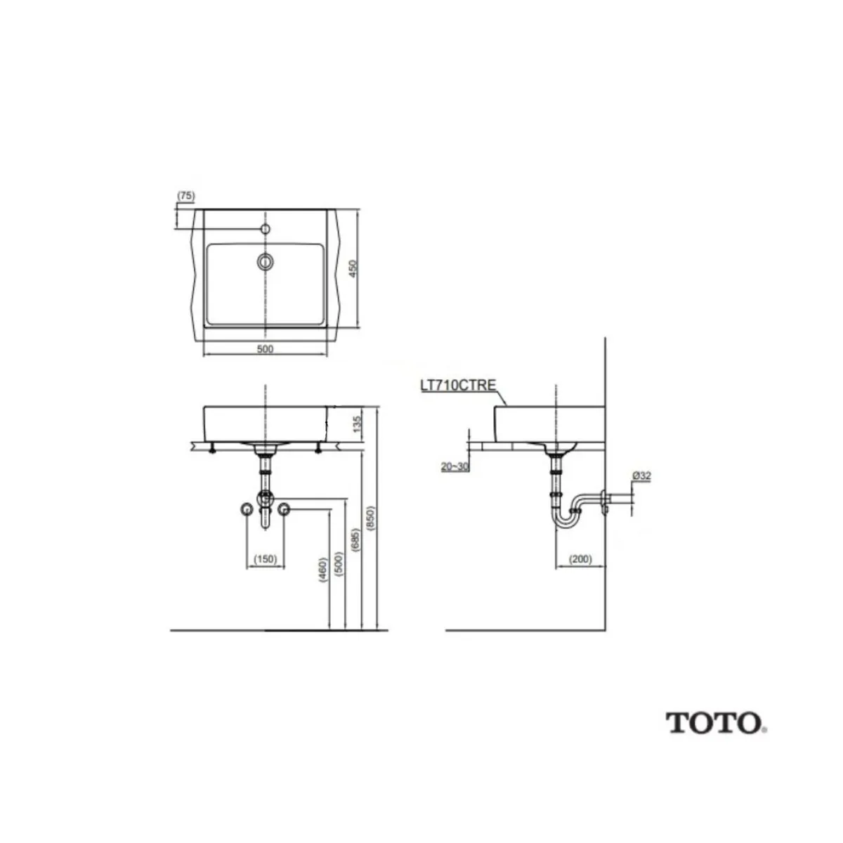 TOTO - Lavamanos de sobreponer L710CTRE Cuadrado marca TOTO