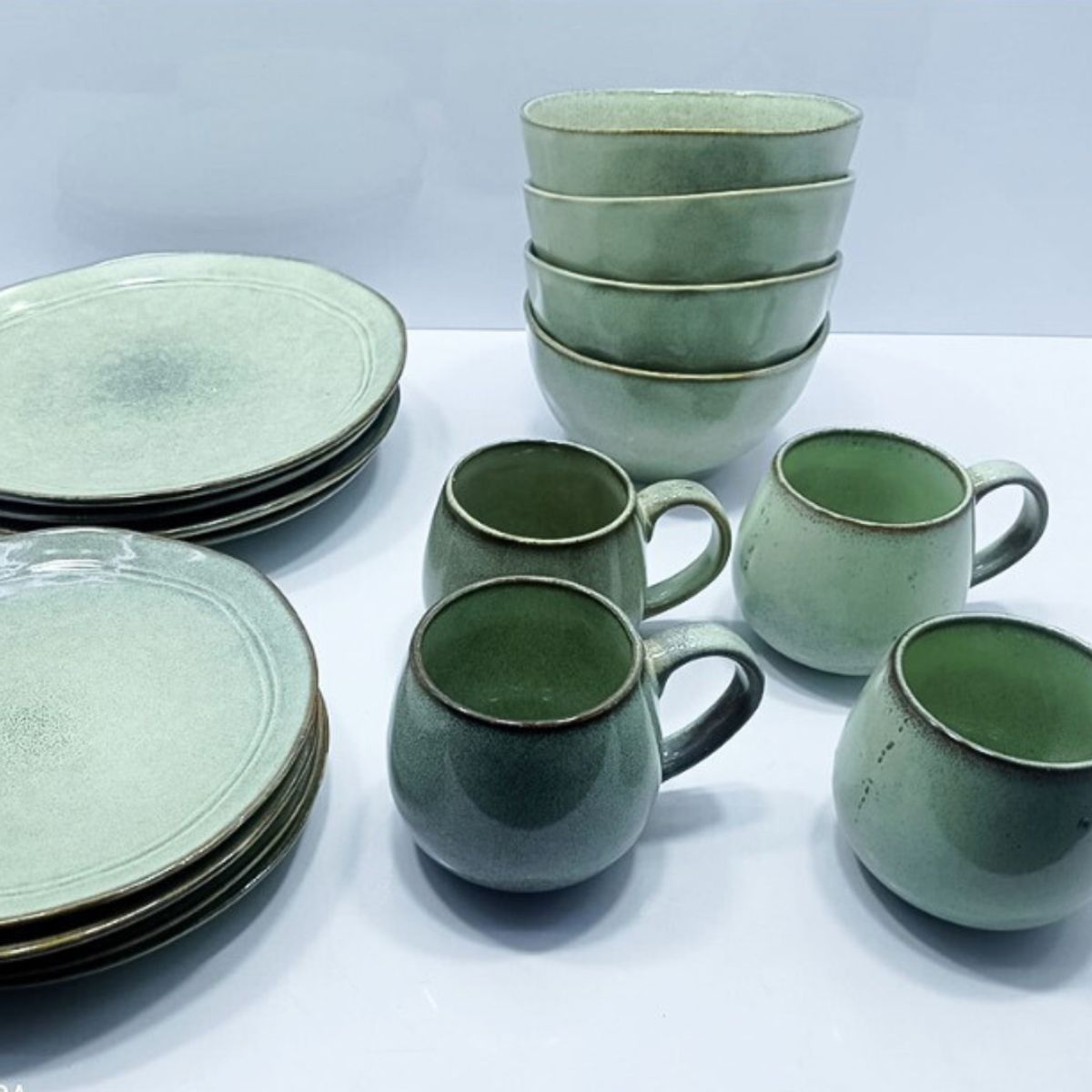 INSPIRA MARKET - Juego de vajillas 16 piezas platos y tazas verde agua