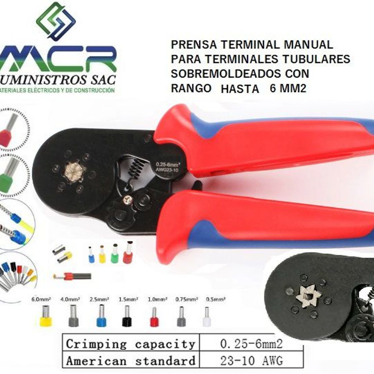 GENERICO - ALICATE PRENSA TERMINAL TUBULAR SOBREMOLDEADO 6 PUNTAS